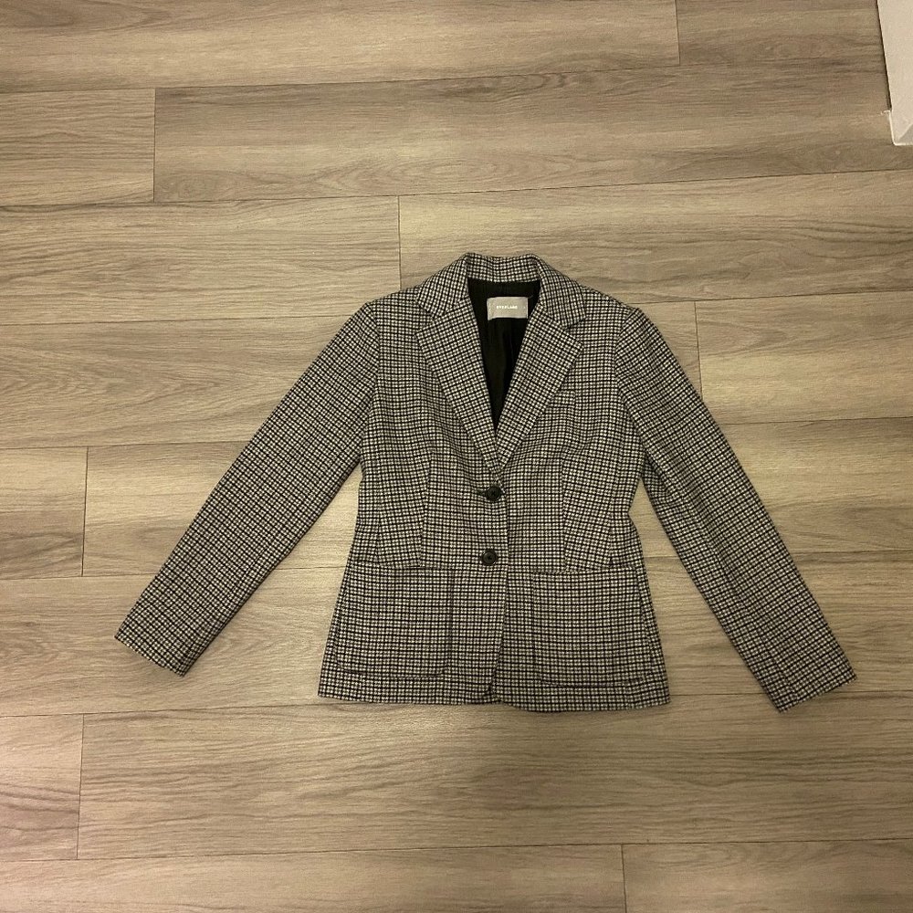 Black and grey plaid Everlane wool blend blazer